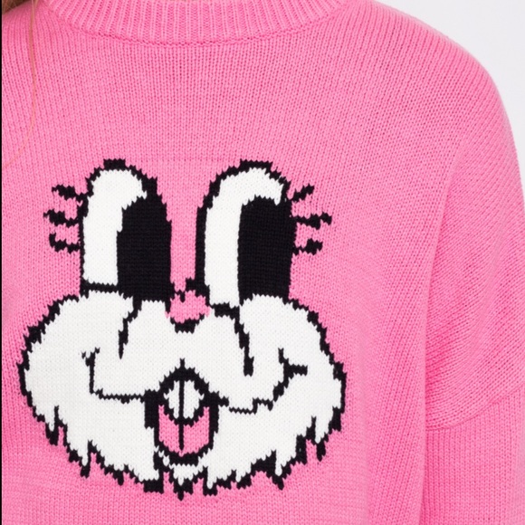 Lazy Oaf Women's Pink Bunny Funnel Neck Sweater🐰 - Picture 2 of 8